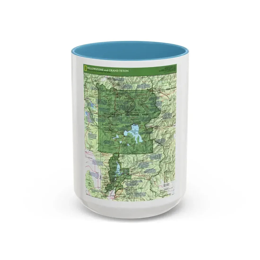 USA - Yellowstone and Grand Teton 1 1989) (Map) Accent Coffee Mug 15oz Light Blue - Go Mug Yourself