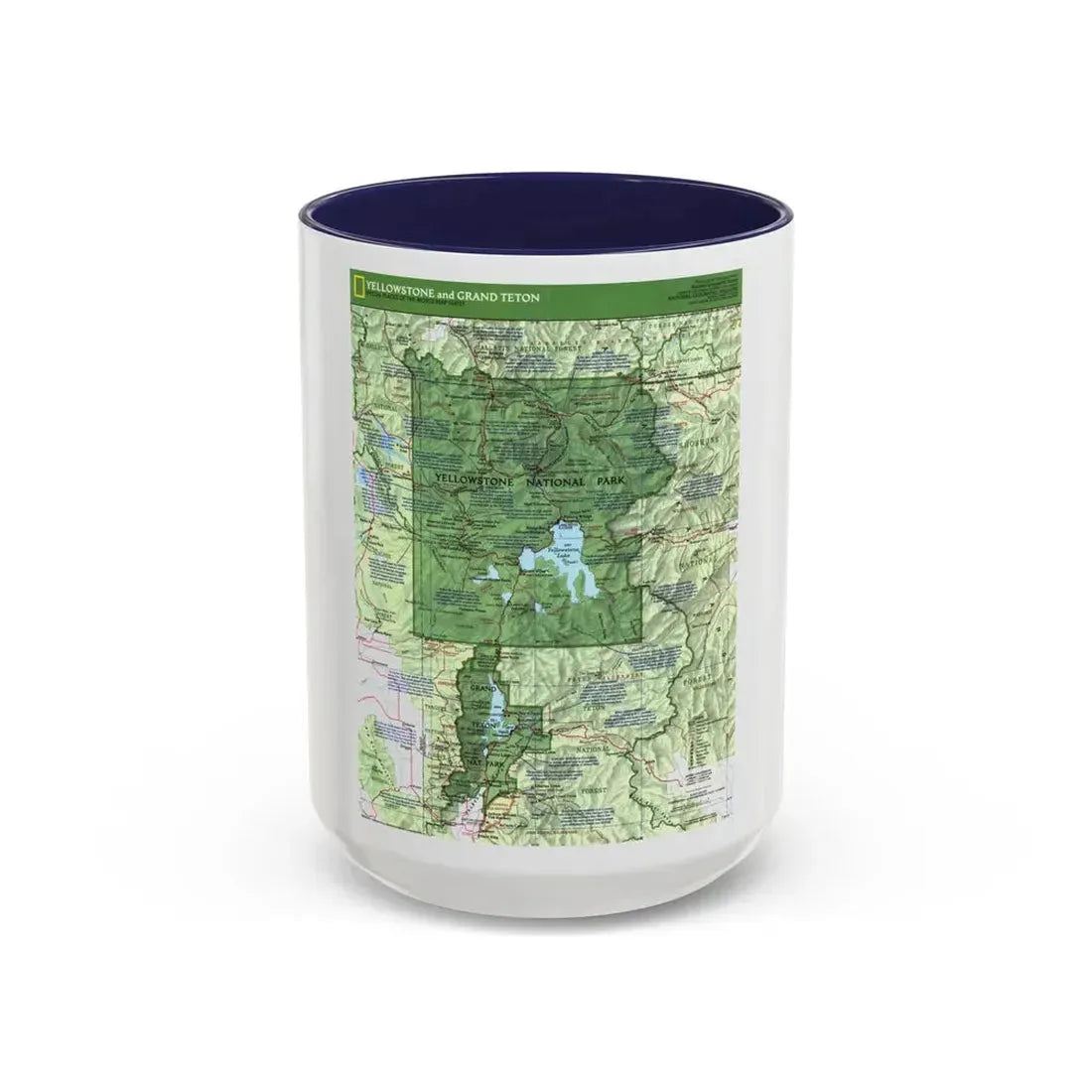 USA - Yellowstone and Grand Teton 1 1989) (Map) Accent Coffee Mug 15oz Navy - Go Mug Yourself