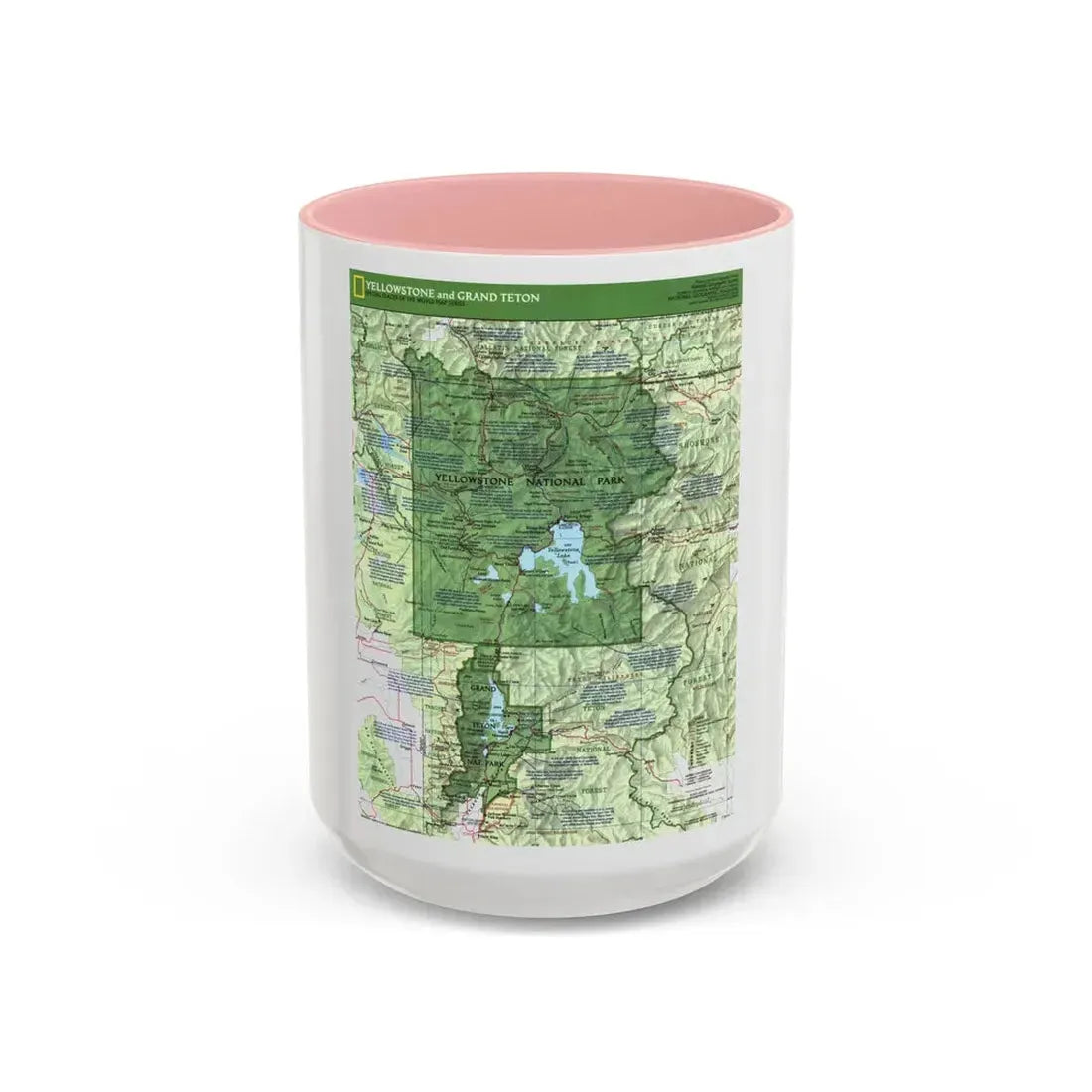 USA - Yellowstone and Grand Teton 1 1989) (Map) Accent Coffee Mug 15oz Pink - Go Mug Yourself