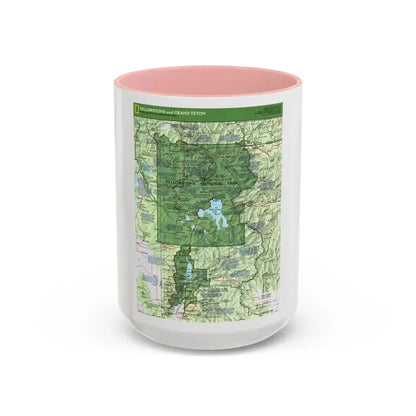 USA - Yellowstone and Grand Teton 1 1989) (Map) Accent Coffee Mug 15oz Pink - Go Mug Yourself