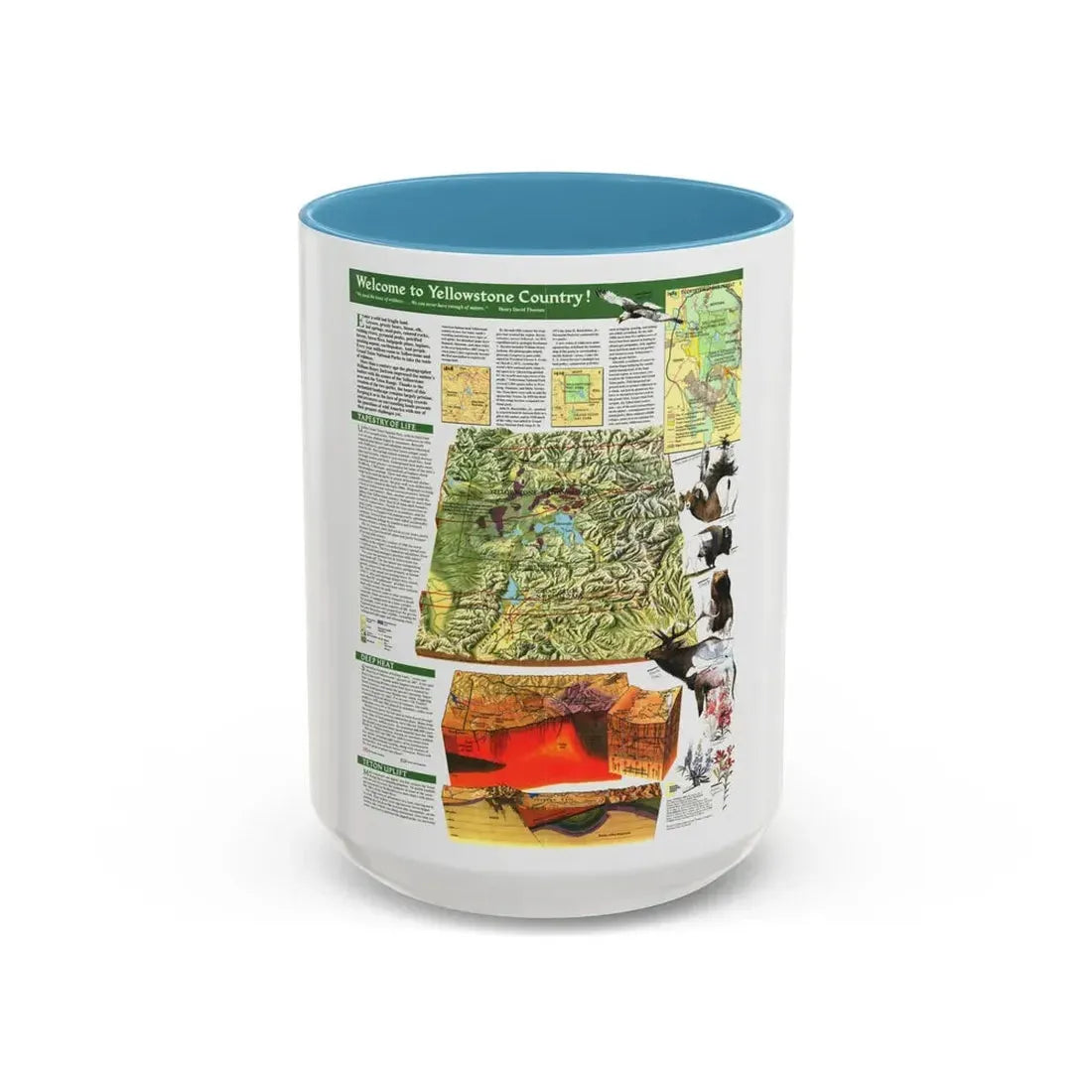 USA - Yellowstone and Grand Teton 2 (1989) (Map) Accent Coffee Mug 15oz Light Blue - Go Mug Yourself