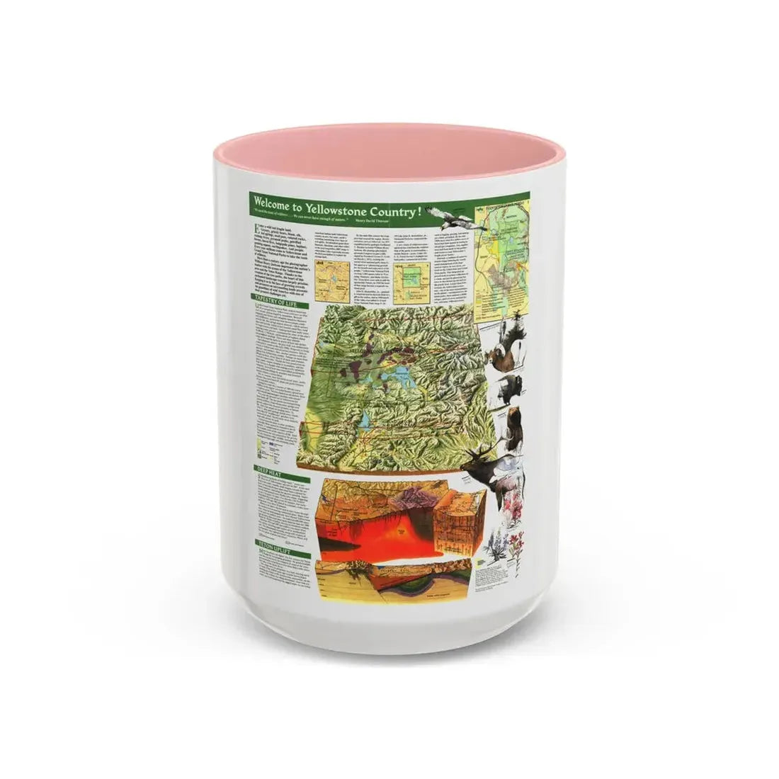 USA - Yellowstone and Grand Teton 2 (1989) (Map) Accent Coffee Mug 15oz Pink - Go Mug Yourself