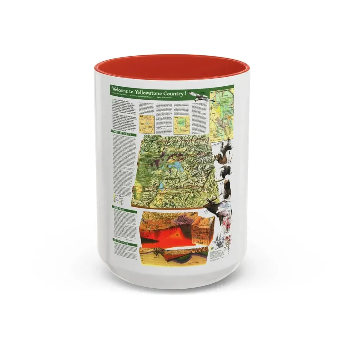 USA - Yellowstone and Grand Teton 2 (1989) (Map) Accent Coffee Mug 15oz Red - Go Mug Yourself