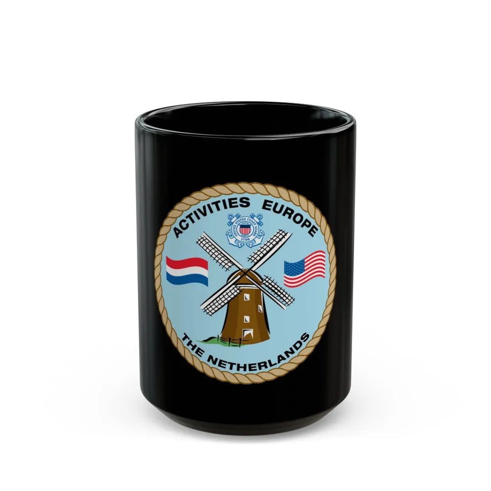 USCG Activities Europe the Netherlands (U.S. Coast Guard) Black Coffee Mug-15oz-Go Mug Yourself