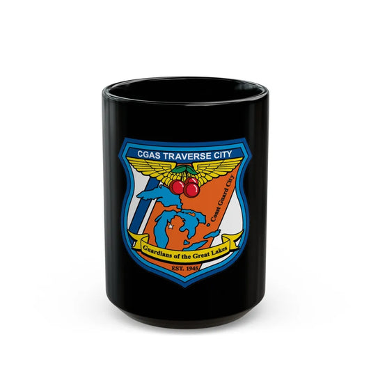 USCG Air Station Traverse City (U.S. Coast Guard) Black Coffee Mug-15oz-Go Mug Yourself