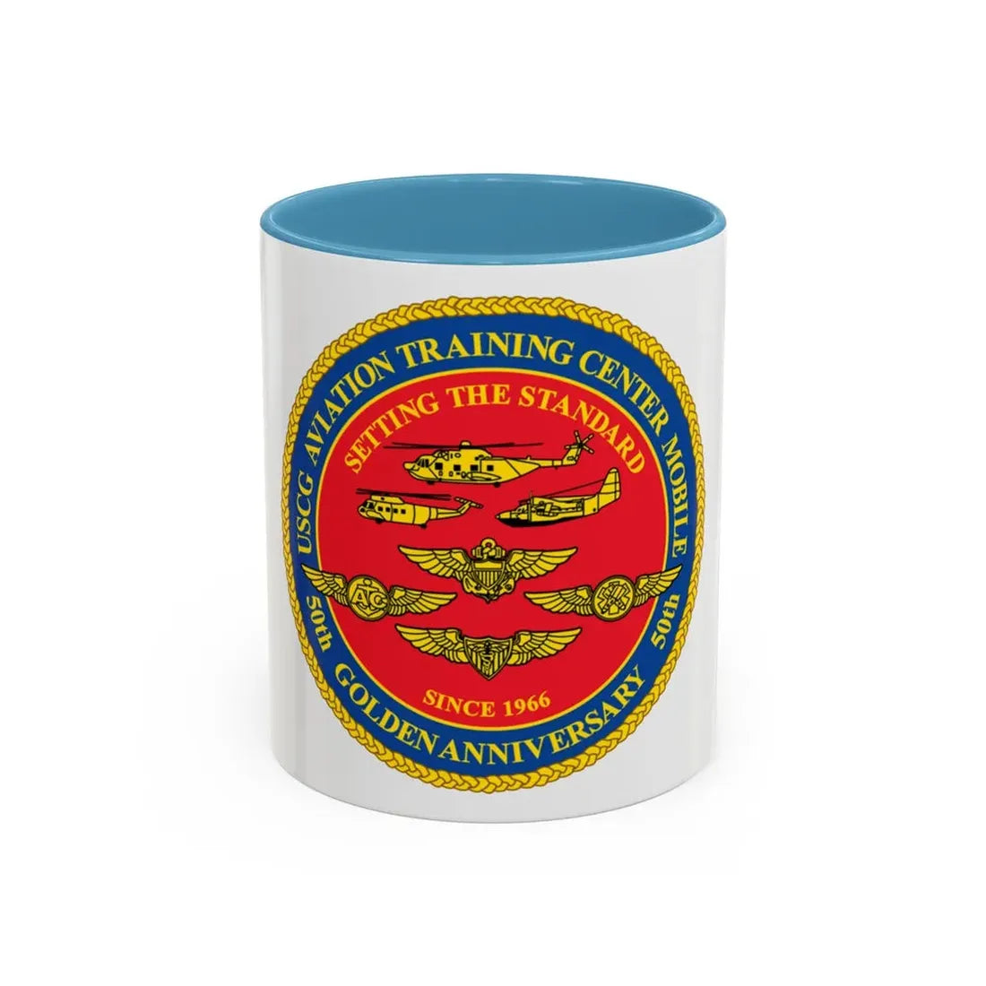 USCG Aviation Training Center Mobile (U.S. Coast Guard) Accent Coffee Mug 11oz Light Blue - Go Mug Yourself