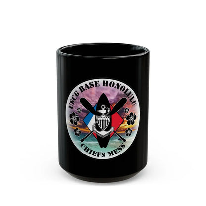 USCG Base Honolulu Chiefs Mess (U.S. Coast Guard) Black Coffee Mug-15oz-Go Mug Yourself