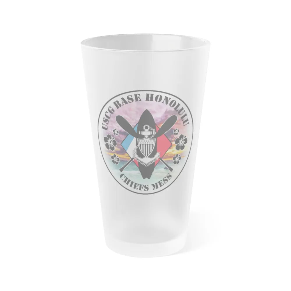 USCG Base Honolulu Chiefs Mess (U.S. Coast Guard) Frosted Pint Glass 16oz-Go Mug Yourself