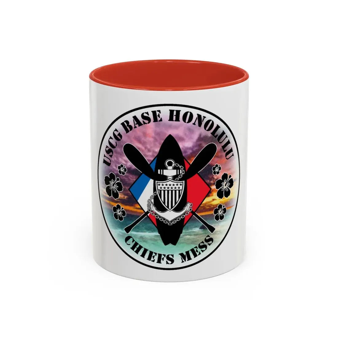 USCG Base Honolulu Chiefs Mess (U.S. Coast Guard) Accent Coffee Mug 11oz Red - Go Mug Yourself