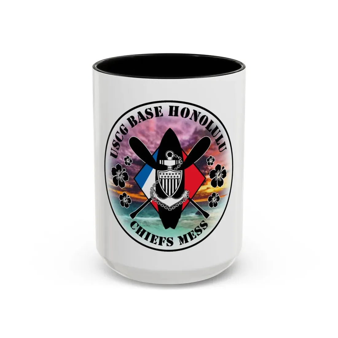 USCG Base Honolulu Chiefs Mess (U.S. Coast Guard) Accent Coffee Mug 15oz Black - Go Mug Yourself
