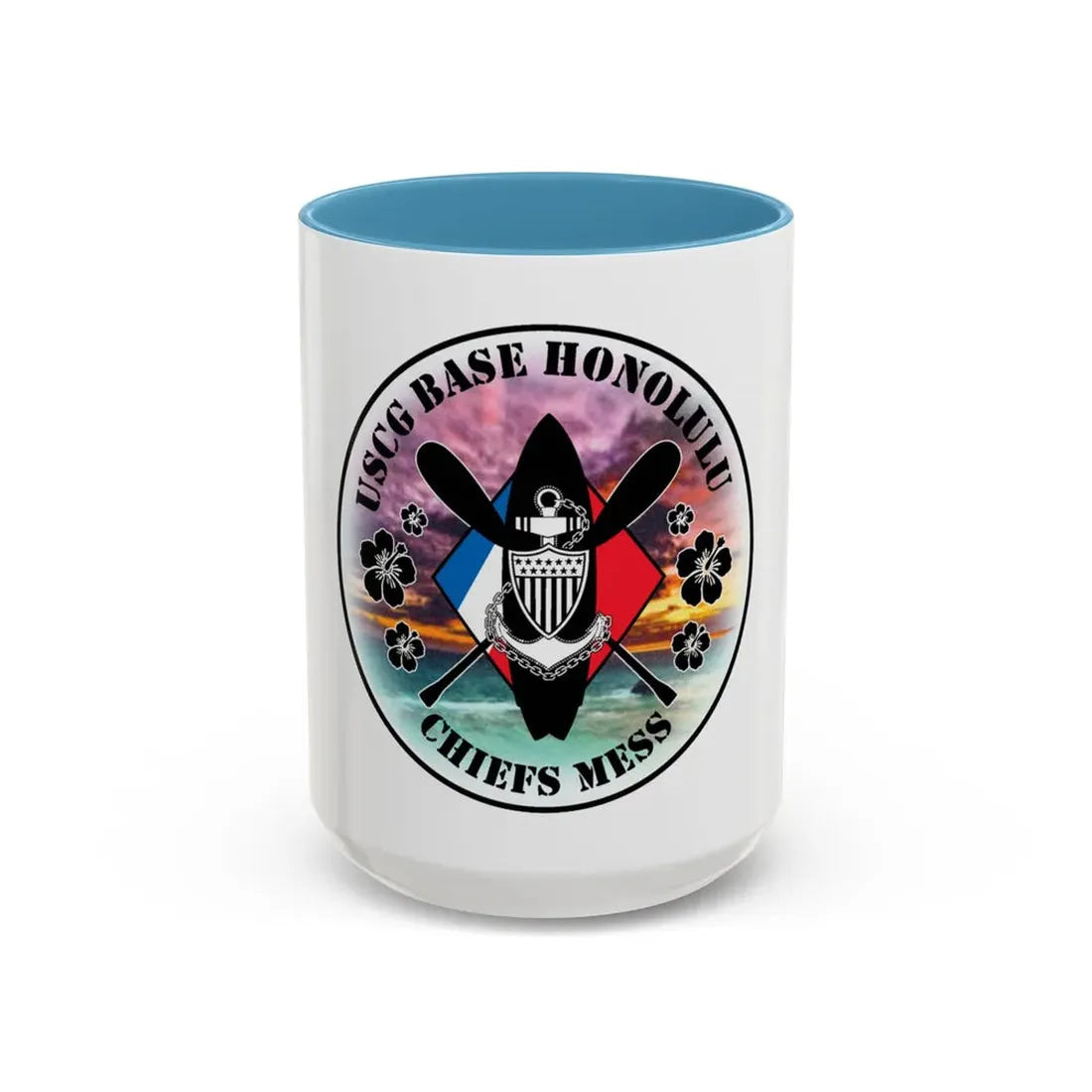 USCG Base Honolulu Chiefs Mess (U.S. Coast Guard) Accent Coffee Mug 15oz Light Blue - Go Mug Yourself