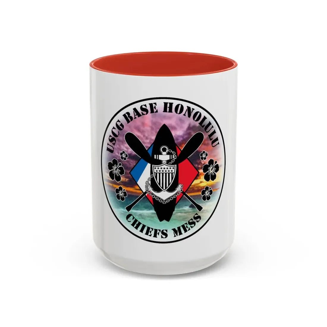 USCG Base Honolulu Chiefs Mess (U.S. Coast Guard) Accent Coffee Mug 15oz Red - Go Mug Yourself