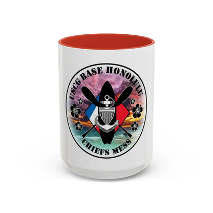 USCG Base Honolulu Chiefs Mess (U.S. Coast Guard) Accent Coffee Mug 15oz Red - Go Mug Yourself