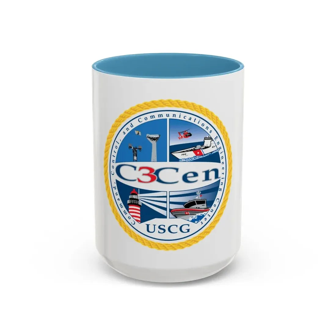 USCG C3 Cen Command Control Comm Engineering (U.S. Coast Guard) Accent Coffee Mug 15oz Light Blue - Go Mug Yourself
