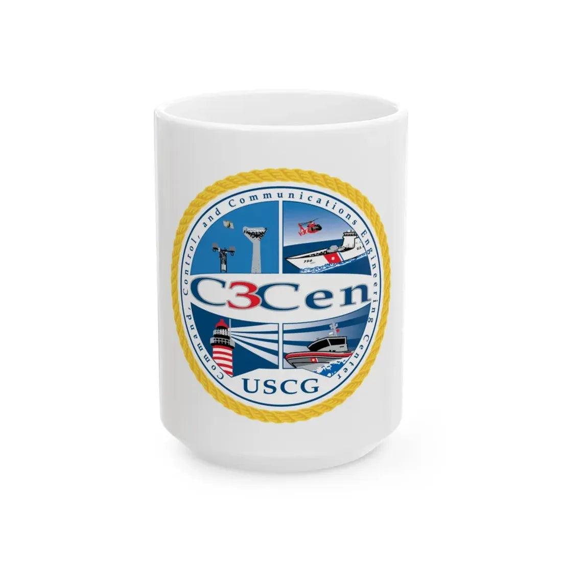 USCG C3 Cen Command Control Comm Engineering (U.S. Coast Guard) White Coffee Mug 15oz - Go Mug Yourself