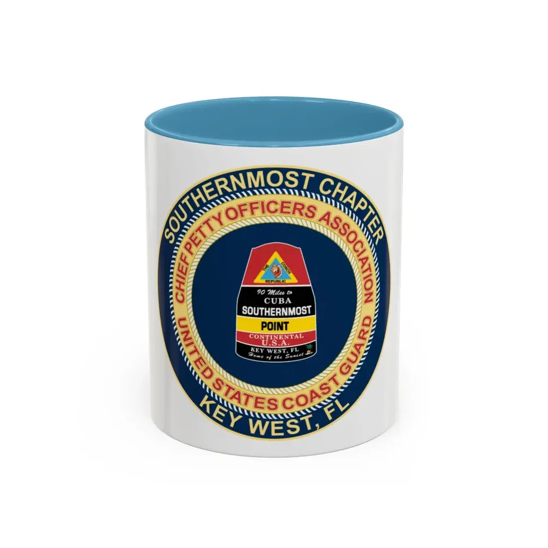 USCG CPOA Key West FL Southernmost Chapter (U.S. Coast Guard) Accent Coffee Mug 11oz Light Blue - Go Mug Yourself