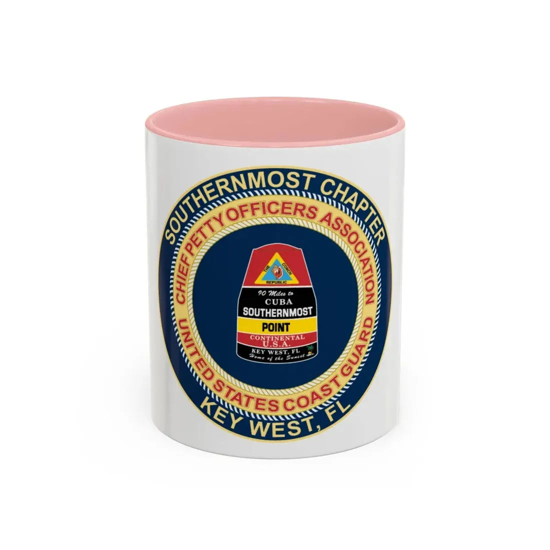 USCG CPOA Key West FL Southernmost Chapter (U.S. Coast Guard) Accent Coffee Mug 11oz Pink - Go Mug Yourself