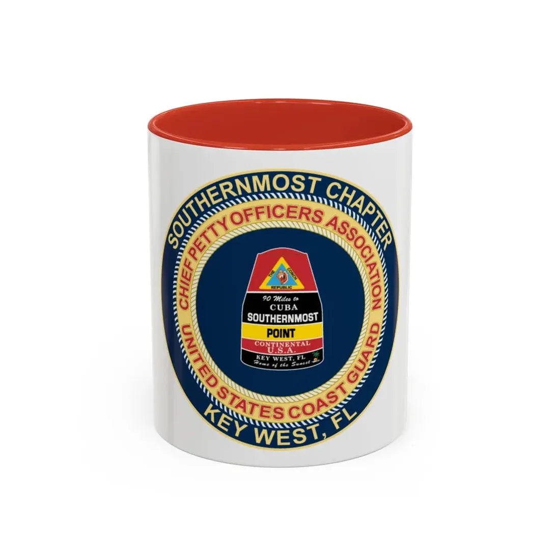 USCG CPOA Key West FL Southernmost Chapter (U.S. Coast Guard) Accent Coffee Mug 11oz Red - Go Mug Yourself