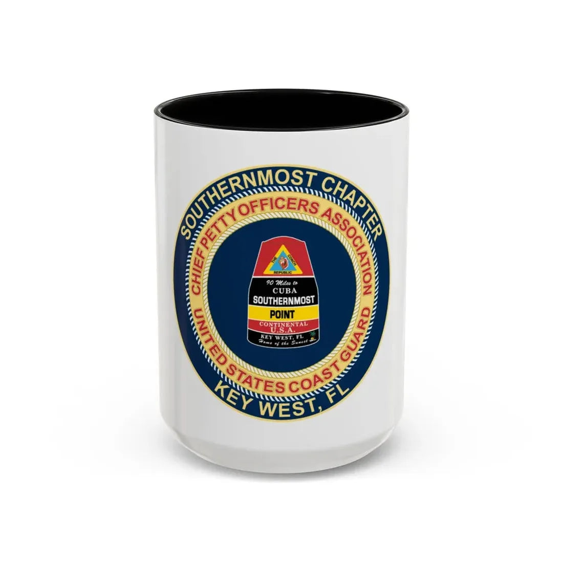 USCG CPOA Key West FL Southernmost Chapter (U.S. Coast Guard) Accent Coffee Mug 15oz Black - Go Mug Yourself