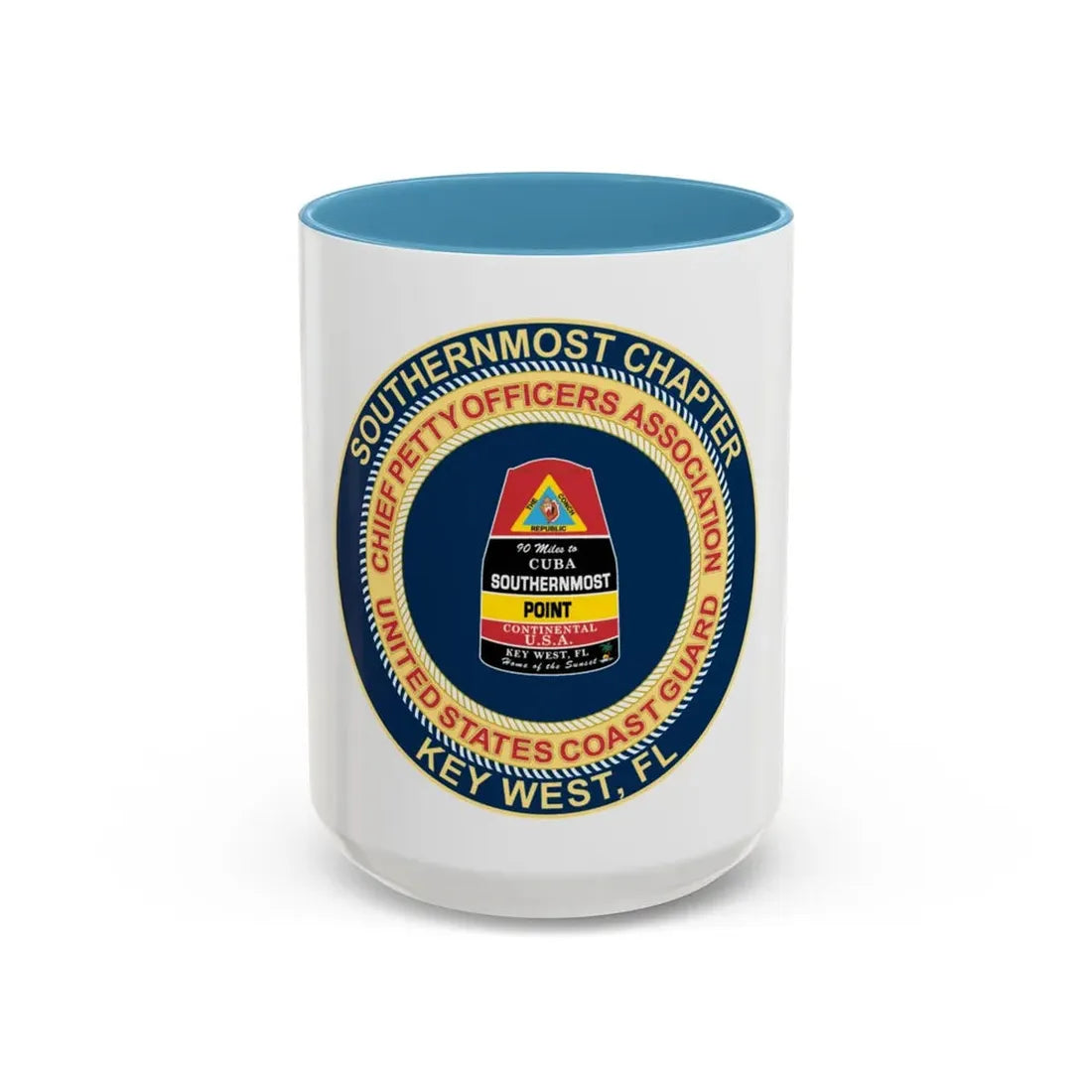 USCG CPOA Key West FL Southernmost Chapter (U.S. Coast Guard) Accent Coffee Mug 15oz Light Blue - Go Mug Yourself
