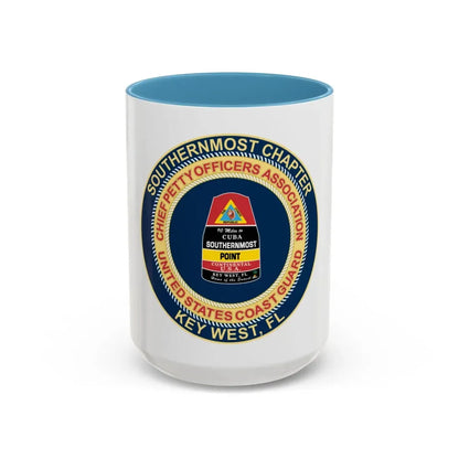 USCG CPOA Key West FL Southernmost Chapter (U.S. Coast Guard) Accent Coffee Mug 15oz Light Blue - Go Mug Yourself