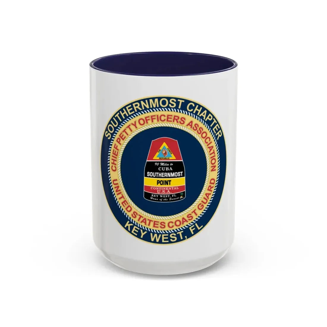 USCG CPOA Key West FL Southernmost Chapter (U.S. Coast Guard) Accent Coffee Mug 15oz Navy - Go Mug Yourself