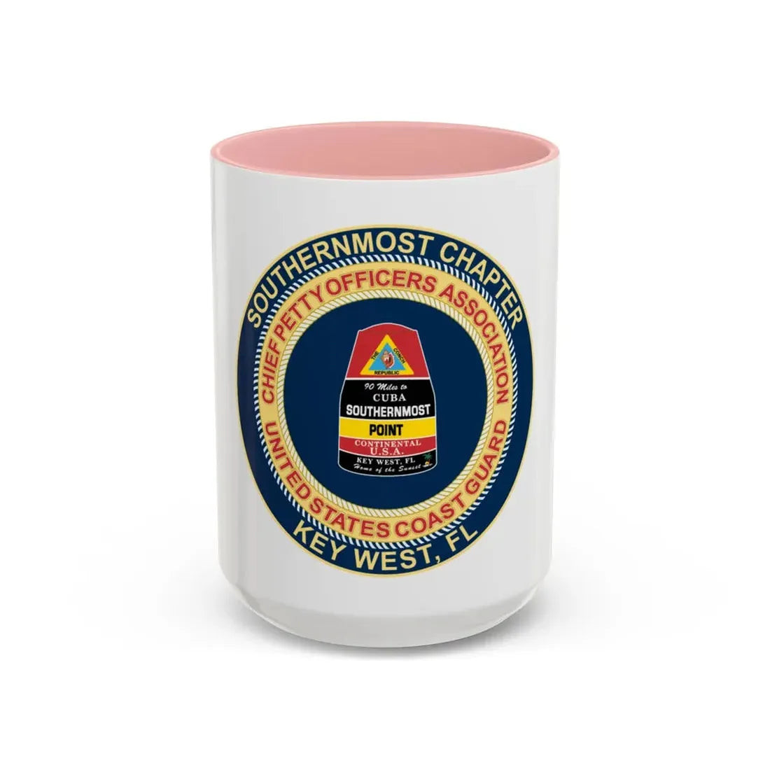 USCG CPOA Key West FL Southernmost Chapter (U.S. Coast Guard) Accent Coffee Mug 15oz Pink - Go Mug Yourself