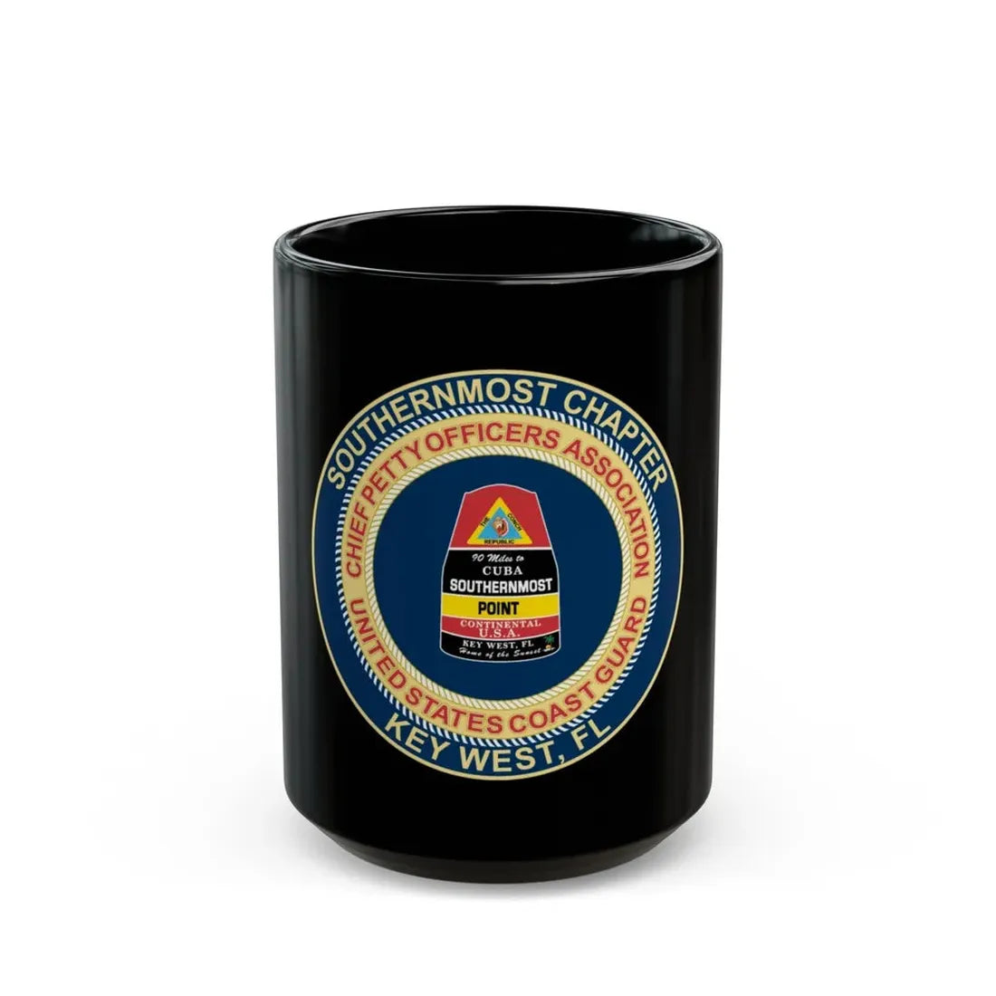 USCG CPOA Key West FL Southernmost Chapter (U.S. Coast Guard) Black Coffee Mug 15oz - Go Mug Yourself