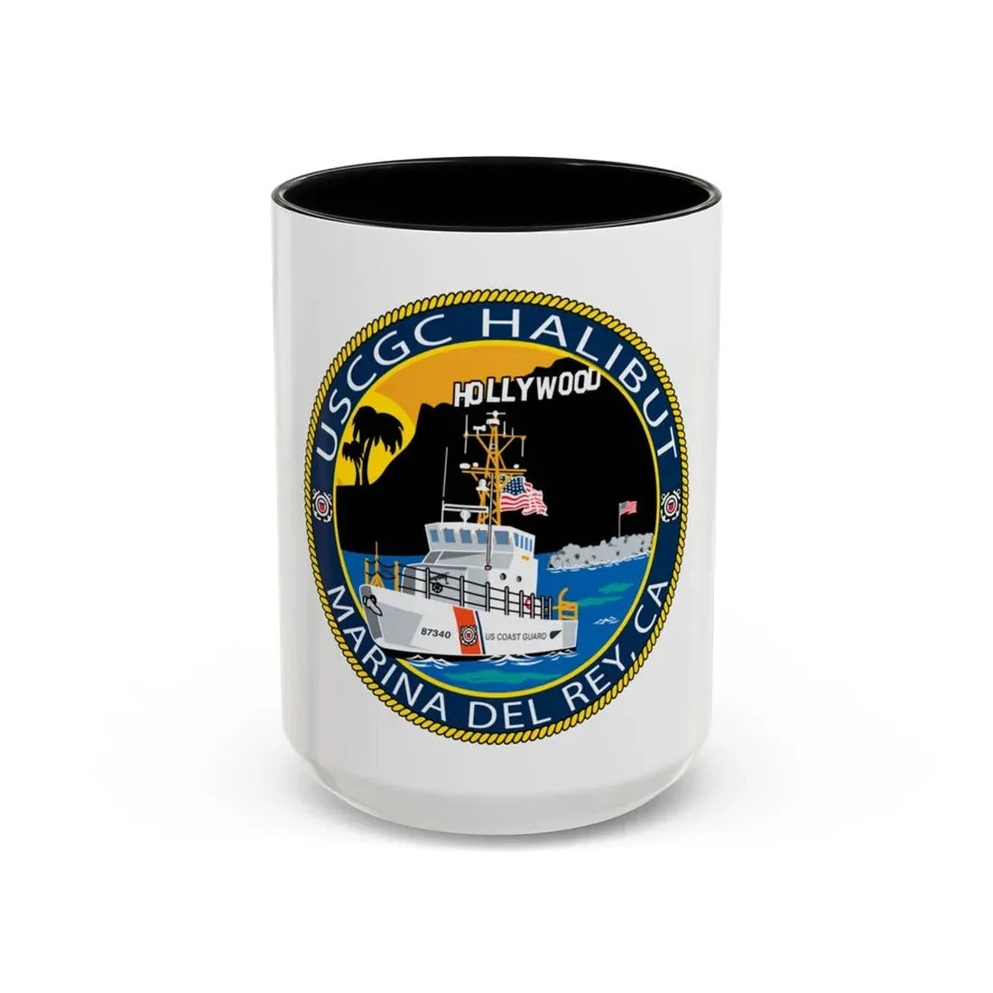 USCG Halibut Marina Del Ray CA (U.S. Coast Guard) Accent Coffee Mug 15oz Black - Go Mug Yourself