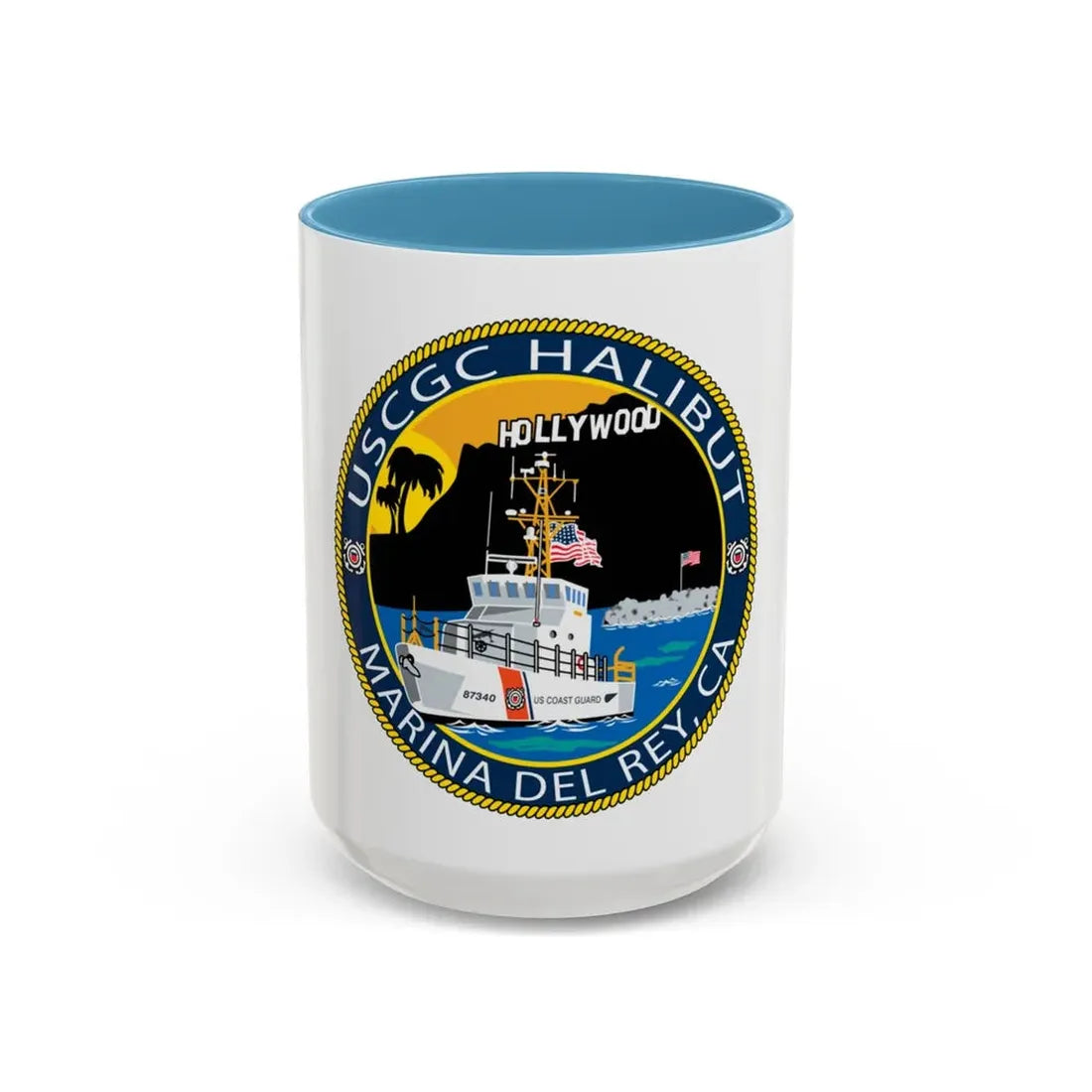 USCG Halibut Marina Del Ray CA (U.S. Coast Guard) Accent Coffee Mug 15oz Light Blue - Go Mug Yourself