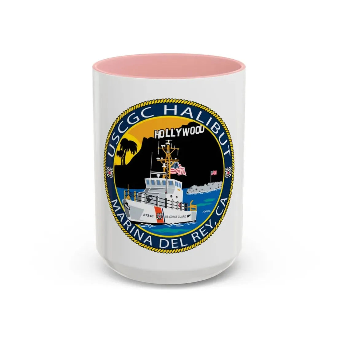 USCG Halibut Marina Del Ray CA (U.S. Coast Guard) Accent Coffee Mug 15oz Pink - Go Mug Yourself