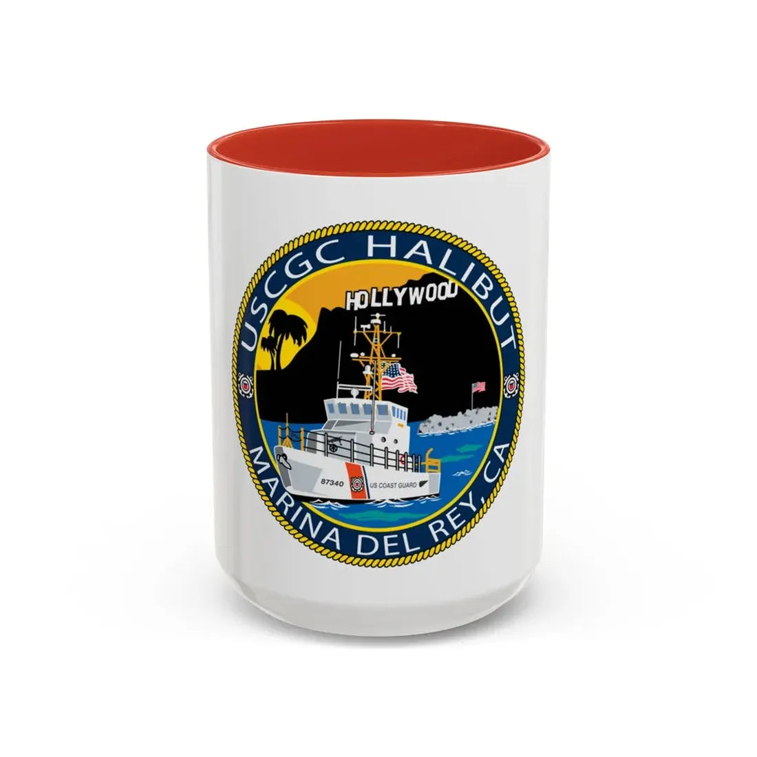 USCG Halibut Marina Del Ray CA (U.S. Coast Guard) Accent Coffee Mug 15oz Red - Go Mug Yourself
