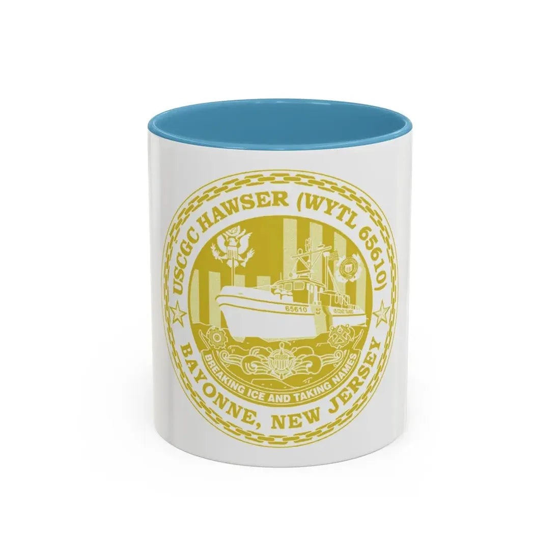 USCG Hawser WYTL 65610 Sim Gold (U.S. Coast Guard) Accent Coffee Mug 11oz Light Blue - Go Mug Yourself