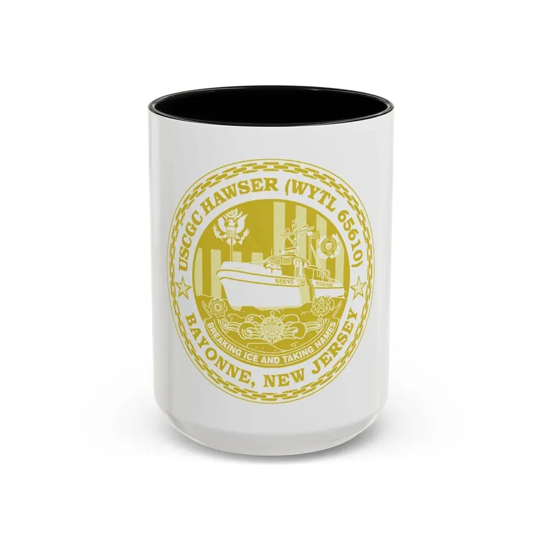 USCG Hawser WYTL 65610 Sim Gold (U.S. Coast Guard) Accent Coffee Mug 15oz Black - Go Mug Yourself