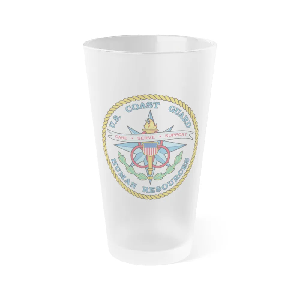 USCG Human Resources (U.S. Coast Guard) Frosted Pint Glass 16oz-Go Mug Yourself