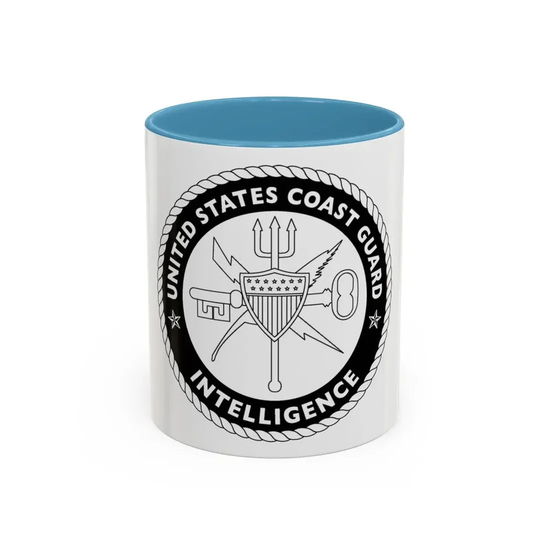 USCG Intelligence 1 color (U.S. Coast Guard) Accent Coffee Mug 11oz Light Blue - Go Mug Yourself