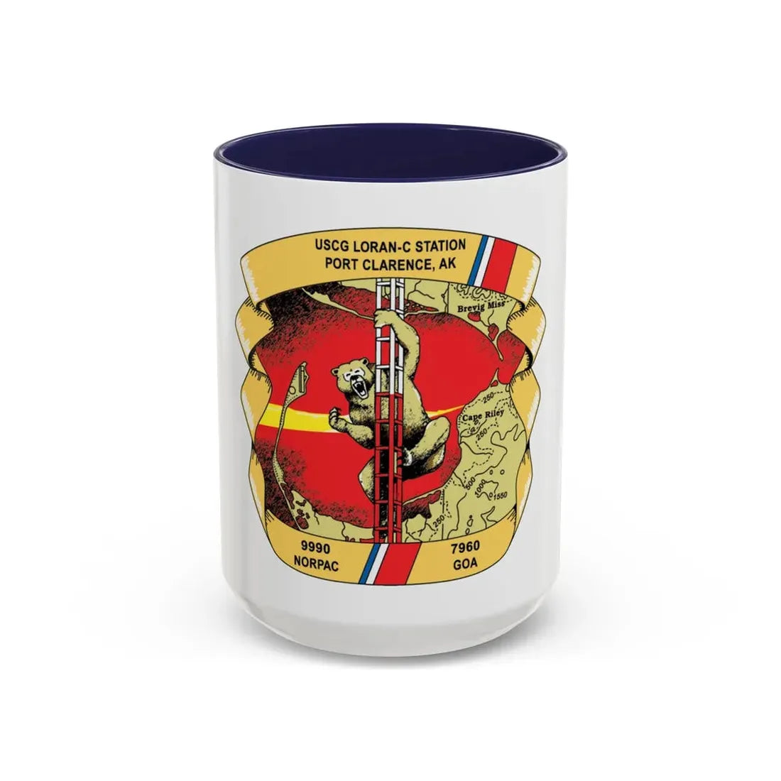 USCG Loran C  Station Port Clarence AK (U.S. Coast Guard) Accent Coffee Mug 15oz Navy - Go Mug Yourself
