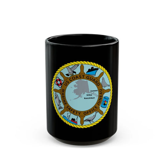 USCG Marine Safety Office Juneau (U.S. Coast Guard) Black Coffee Mug-15oz-Go Mug Yourself