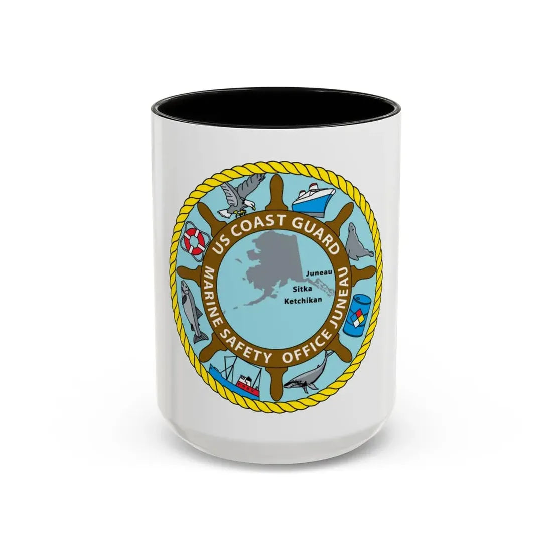 USCG Marine Safety Office Juneau (U.S. Coast Guard) Accent Coffee Mug 15oz Black - Go Mug Yourself