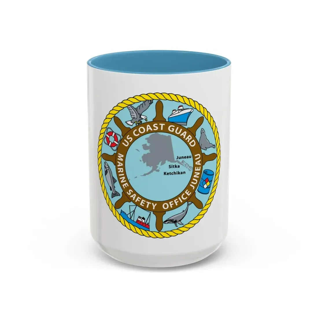 USCG Marine Safety Office Juneau (U.S. Coast Guard) Accent Coffee Mug 15oz Light Blue - Go Mug Yourself