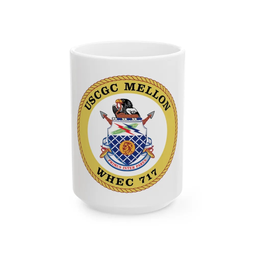 USCG Mellon WHEC 717 Gold Anniversary (U.S. Coast Guard) White Coffee Mug-15oz-Go Mug Yourself