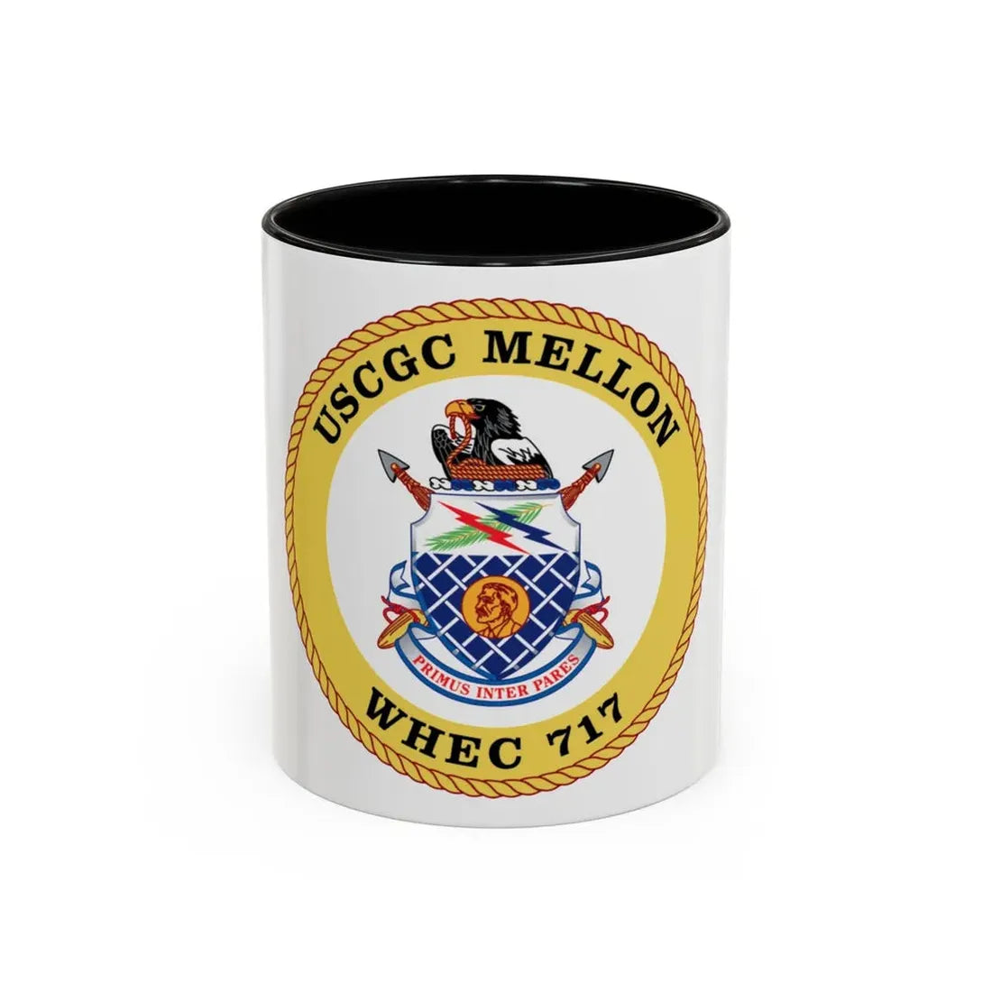 USCG Mellon WHEC 717 Gold Anniversary (U.S. Coast Guard) Accent Coffee Mug 11oz Black - Go Mug Yourself