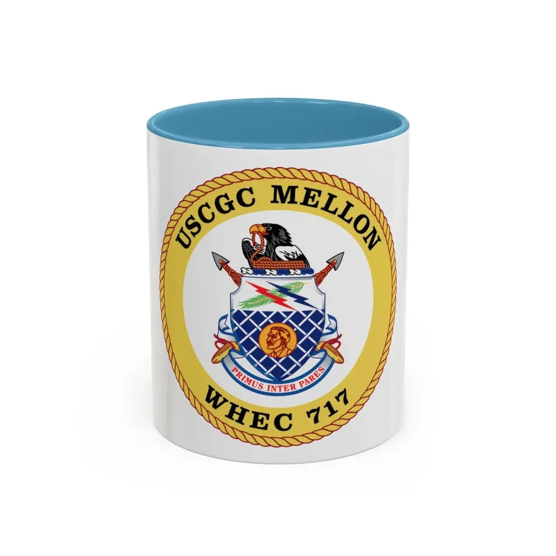 USCG Mellon WHEC 717 Gold Anniversary (U.S. Coast Guard) Accent Coffee Mug 11oz Light Blue - Go Mug Yourself