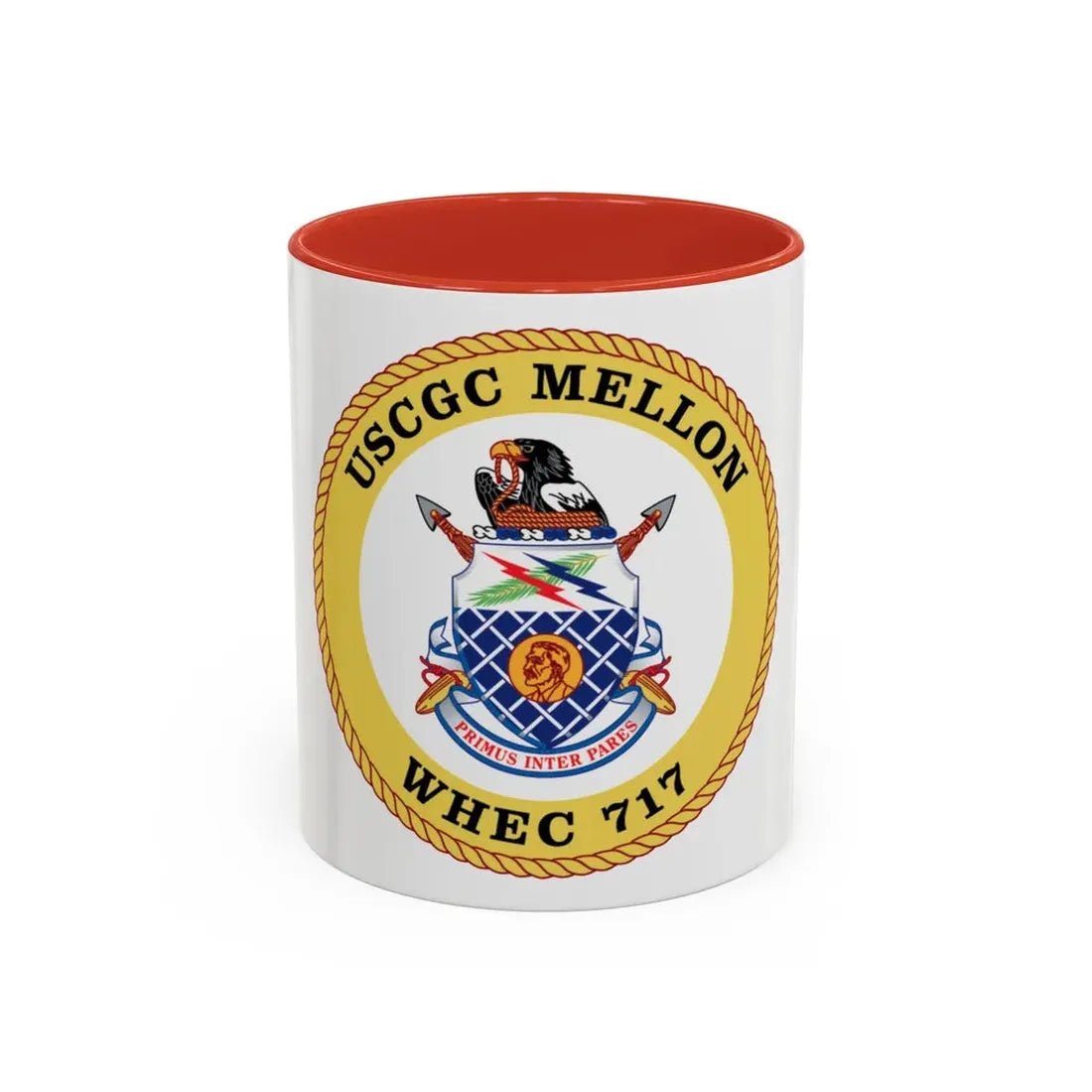USCG Mellon WHEC 717 Gold Anniversary (U.S. Coast Guard) Accent Coffee Mug 11oz Red - Go Mug Yourself