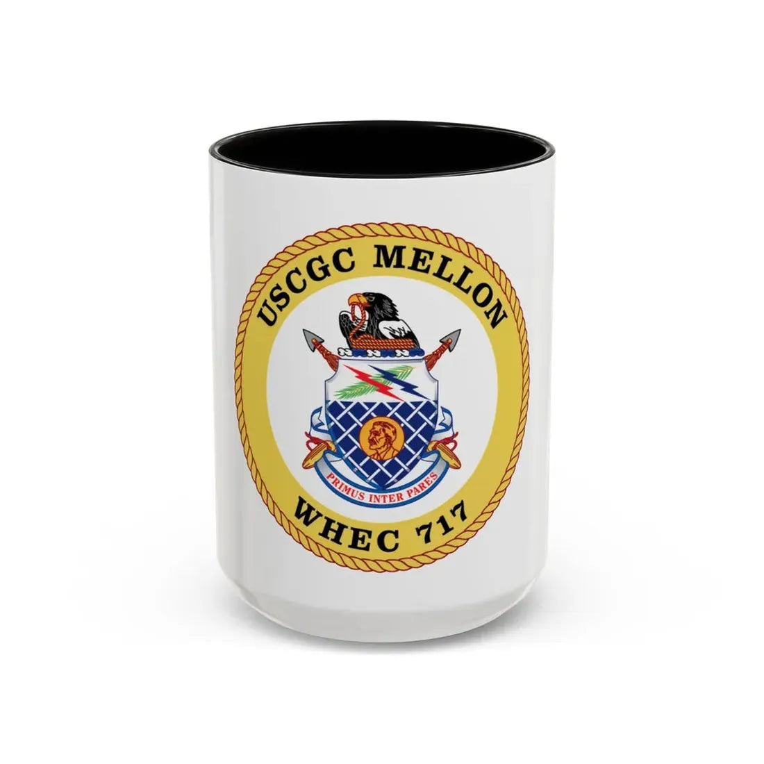 USCG Mellon WHEC 717 Gold Anniversary (U.S. Coast Guard) Accent Coffee Mug 15oz Black - Go Mug Yourself