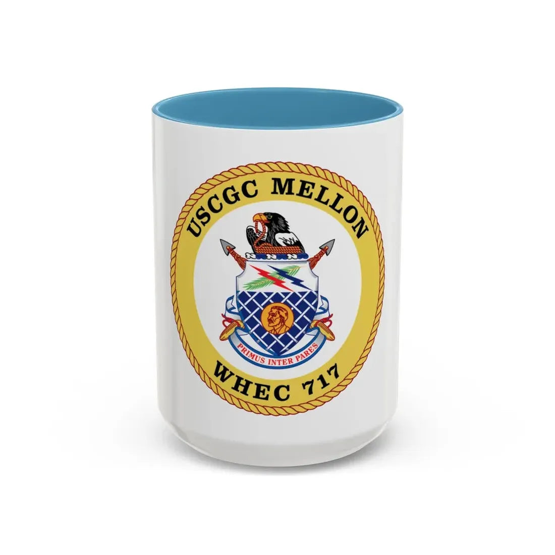 USCG Mellon WHEC 717 Gold Anniversary (U.S. Coast Guard) Accent Coffee Mug 15oz Light Blue - Go Mug Yourself