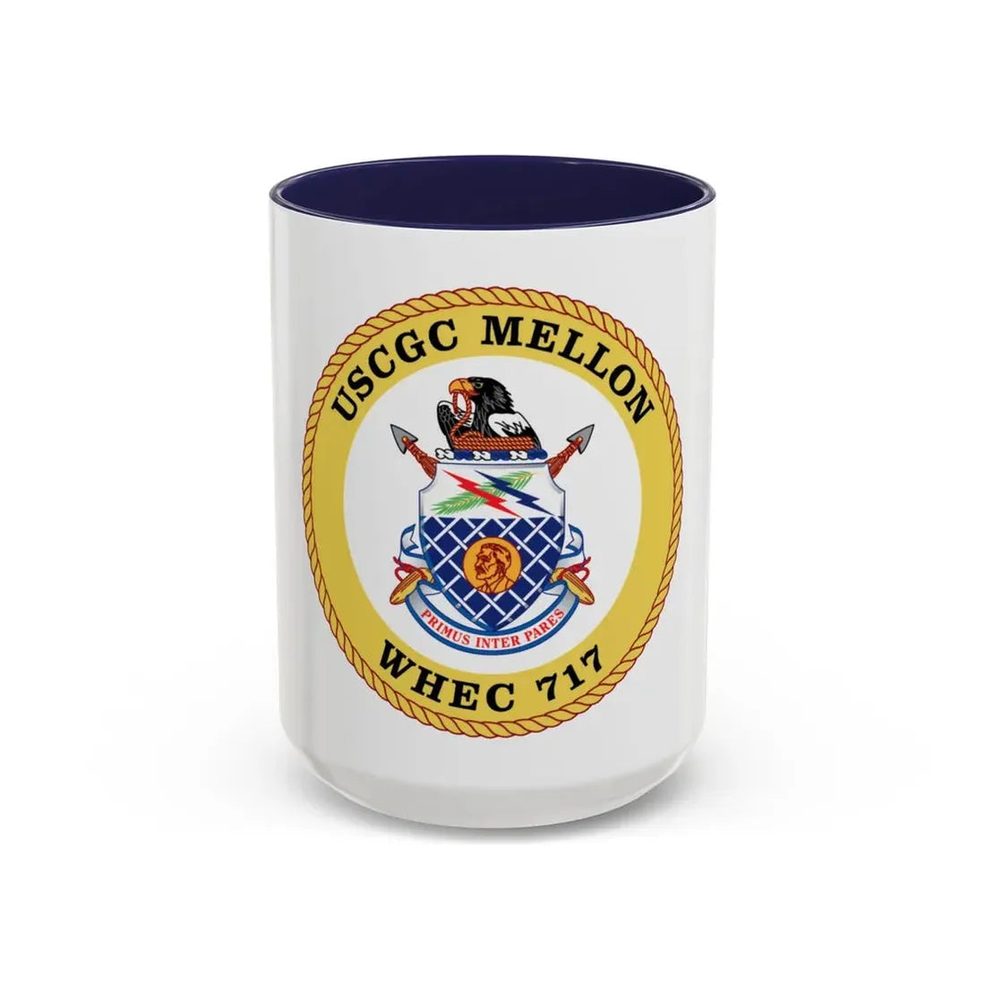 USCG Mellon WHEC 717 Gold Anniversary (U.S. Coast Guard) Accent Coffee Mug 15oz Navy - Go Mug Yourself