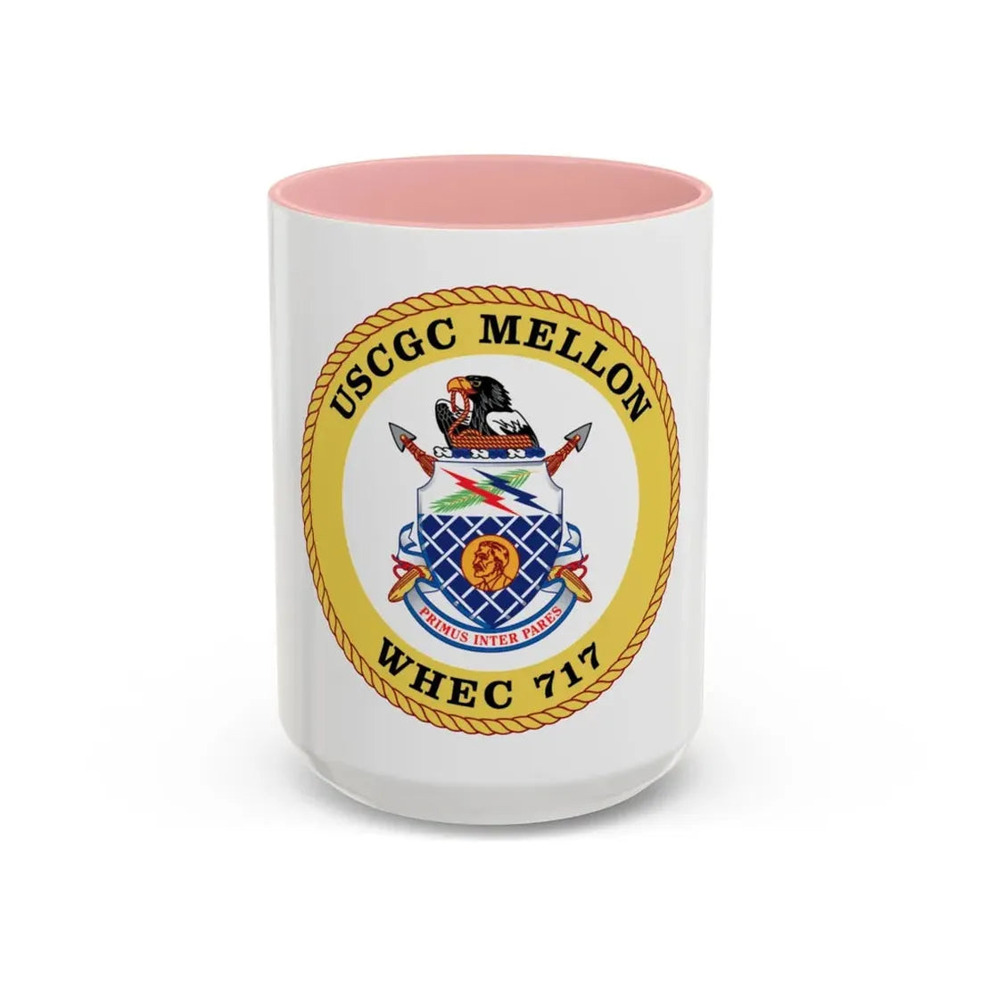 USCG Mellon WHEC 717 Gold Anniversary (U.S. Coast Guard) Accent Coffee Mug 15oz Pink - Go Mug Yourself