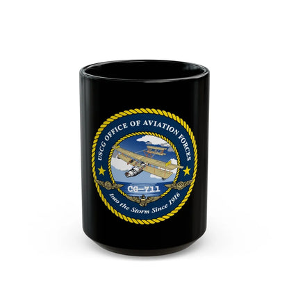 USCG OFFICE OF AVIATION FORCES CG 711 (U.S. Coast Guard) Black Coffee Mug-15oz-Go Mug Yourself