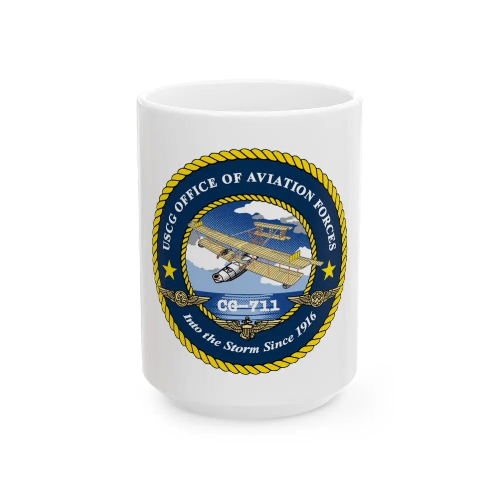 USCG OFFICE OF AVIATION FORCES CG 711 (U.S. Coast Guard) White Coffee Mug-15oz-Go Mug Yourself